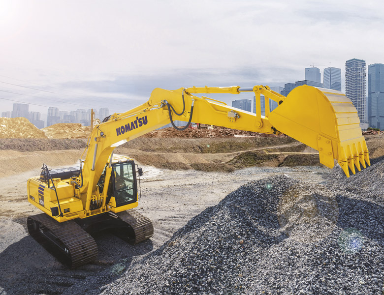 Komatsu PC200 excavator in operation.